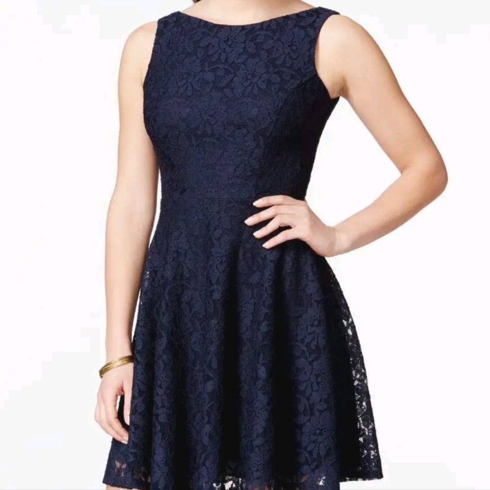 Macy's Speechless Navy Blue Lace Dress